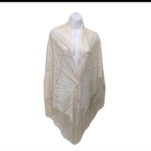 Vintage English Village Scarf Shawl Wrap Fringe Trim 50s Victorian #3050